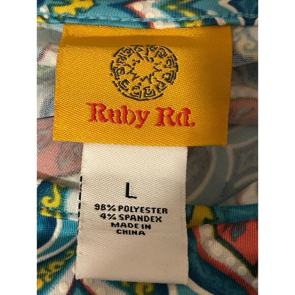 Ruby Rd Women’s Large Dress Orange Blue White Short Sleeve Pullover - Picture 3 of 4